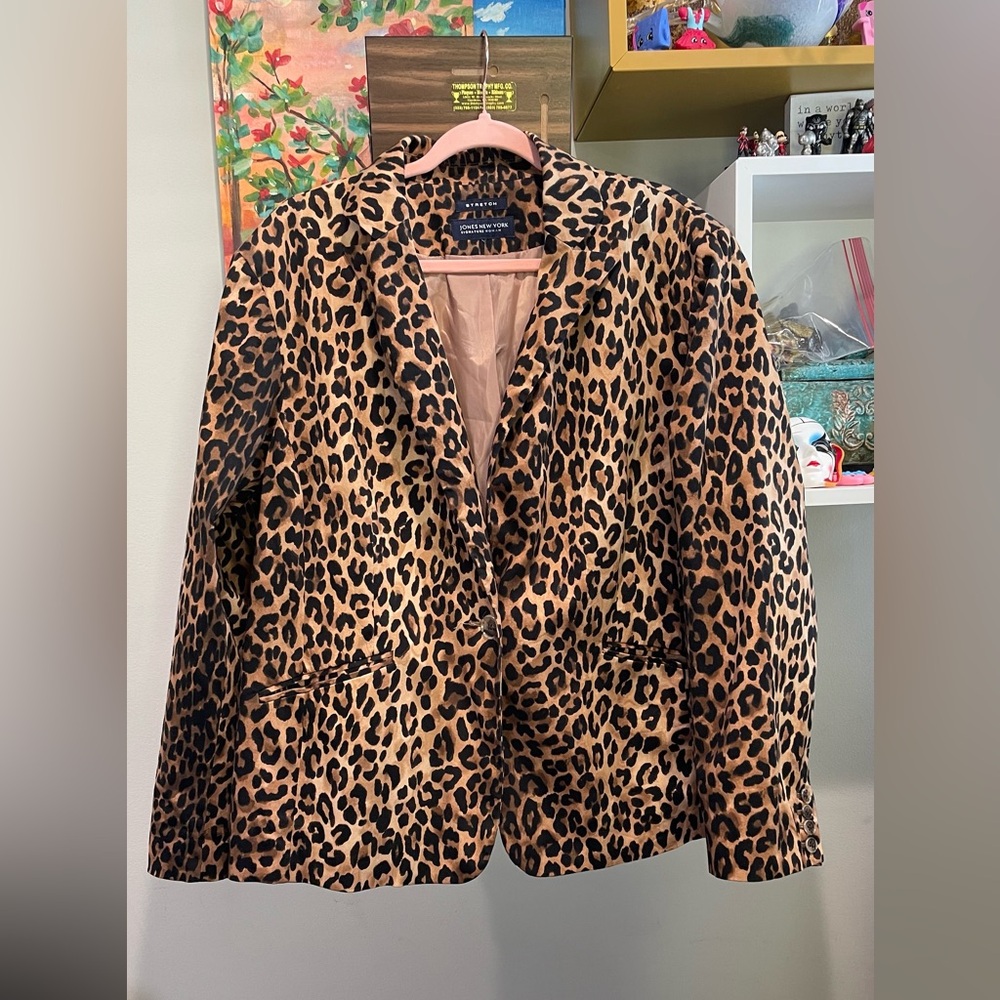 Jones New York Signature Blazer Stretch Leopard Print